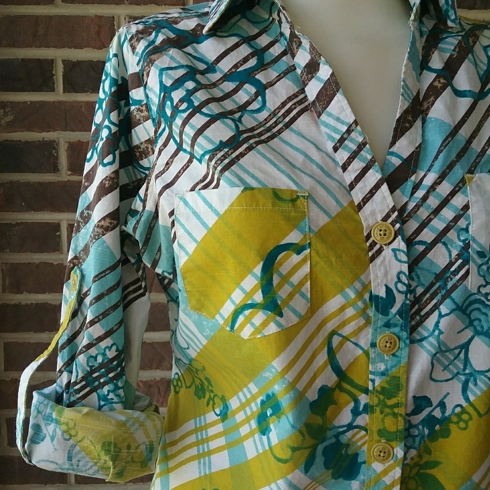 Hang Ten Floral Plaid Shirt Size Large - Picture 4 of 8